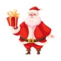 Funny flat santa holding christmas gift box Royalty Free Stock Photo