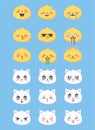 Funny flat style emoji emoticon icon set faces cats facial expression