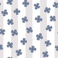 Funny flowers on a striped background. Floral seamless pattern.