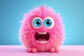 Funny fluffy monster is shocked or scared. Hight emotion, expressive. Wow! Royalty Free Stock Photo