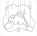 Funny dino Educational game with stegosaurus. Coloring page for children of preschool age. cartoon dinosaur, moon, stars, clouds