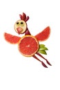 Funny flying chicken made of grapefruit Royalty Free Stock Photo