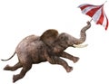 Funny Flying Elephant, Umbrella, Isolated