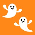 Funny flying ghost. Smiling and sad face. Happy Halloween. Greeting card. Royalty Free Stock Photo