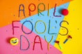 Funny font first april fools day written in plastecine of different colors. Royalty Free Stock Photo