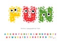Funny font for kids. Cute monster characters. Cartoon colorful letters and numbers. For birthday, school, Halloween, T Royalty Free Stock Photo