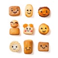 Funny food bakery cookies emoji set, kawaii, isolated on white background created by generative AI