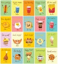 Funny food characters vector illustrations