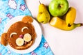 Funny food for children, breakfast pancakes