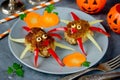 Funny food idea for kids spider meatballs Royalty Free Stock Photo