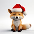 Funny Fox In Christmas Hat - 3d Rendered Stock Photo