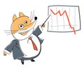 Funny fox points to business graphic.