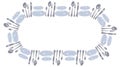 plates, spoons, forks and knives arranged in a circle ellipse