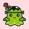 funny frankenstein ghost with flowering brain