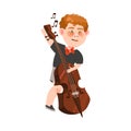 Funny Freckled Boy Character Playing Cello Vector Illustration Royalty Free Stock Photo