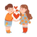 Funny Freckled Boy and Girl Holding Hands and Showing Heart Sign Vector Illustration