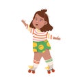 Funny Freckled Girl Athlete Roller Skating Vector Illustration