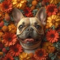 funny french bulldog in flowers