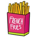 Funny french fries with pink green packaging
