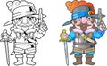 Funny French soldier, illustration coloring book