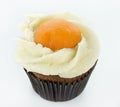 Funny fried egg cupcake on white background Royalty Free Stock Photo