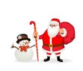 Funny friendly Santa Claus and snowman. Isolate, without gradients
