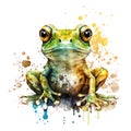 Funny friendly welcoming frog for kids and youngsters, a watercolor styled. T-shirt graphics