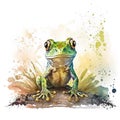 Funny friendly welcoming frog for kids and youngsters, a watercolor styled. T-shirt graphics