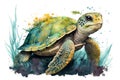 Funny friendly welcoming sea turtle for kids and youngsters. T-shirt graphics