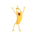 Funny frightened banana, cartoon fruit character vector Illustration