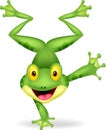 Funny frog cartoon standing on its hand