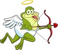 Funny Frog Cupid Cartoon Character With Bow And Arrow Flying