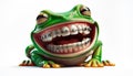 Funny frog with a human denture with braces