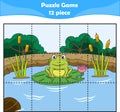 Funny frog. Puzzle games for kids. 12 piece. Child education. Vector illustration