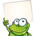 Funny frog with signboard