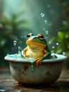 Funny frog sitting in the bath Royalty Free Stock Photo