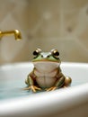 Funny frog sitting in the bath Royalty Free Stock Photo