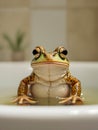 Funny frog sitting in the bath Royalty Free Stock Photo