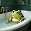Funny frog sitting in the bath Royalty Free Stock Photo