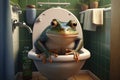 Funny frog sitting on a toilet seat in the bathroom Royalty Free Stock Photo