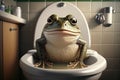 Funny frog sitting on a toilet seat in the bathroom Royalty Free Stock Photo