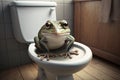 Funny frog sitting on a toilet seat in the bathroom Royalty Free Stock Photo