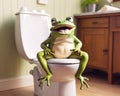 funny frog sitting on a toilet seat in the bathroom. Royalty Free Stock Photo