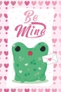 Funny frog with Valentine`s day card Royalty Free Stock Photo