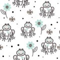 Funny frogs grey and blue seamless vector pattern. Royalty Free Stock Photo