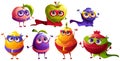 Funny fruit and berries superhero characters
