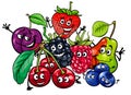 Funny fruit characters group cartoon illustration Royalty Free Stock Photo