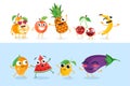 Funny fruit characters - set of vector isolated illustrations Royalty Free Stock Photo