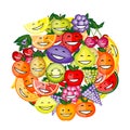 Funny fruit characters smiling together