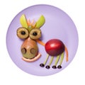 Funny fruit donkey compiled on purple plate